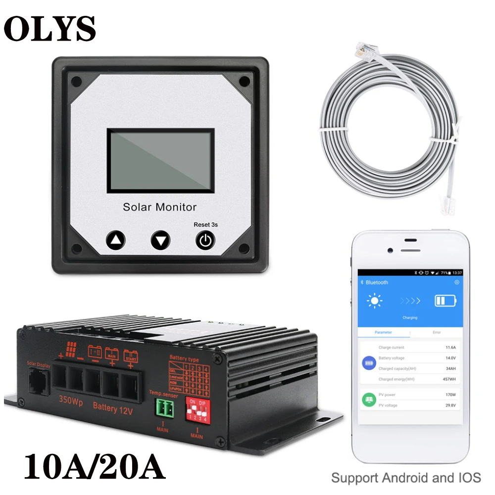OLYS MPPT Bluetooth контроллер солнечного заряда приложение Авто регуляторы солнечной