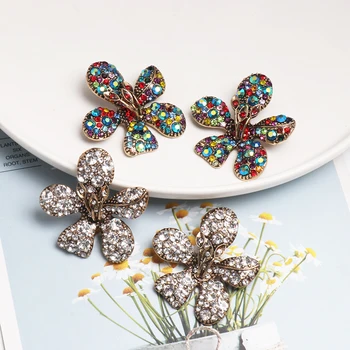 

FASHIONSNOOPS New Design Vintage Rhinestone Flower Earrings High Quality Bohemian Big Stud Earrings For Women Fashion Jewelry