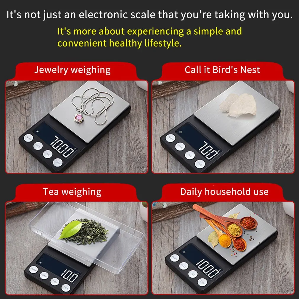 Pocket Jewelry Digital Scale Batteries Supply Portable Flat LED Electronic Scales With Tray 100/200g 0.01g