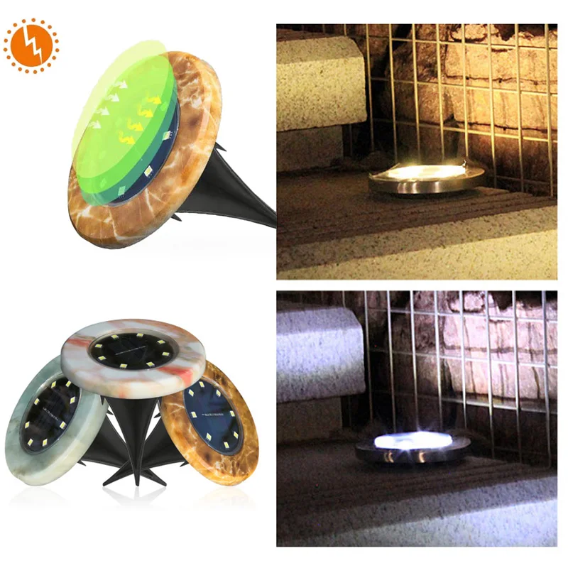 8LED солнечная энергия, мраморный светильник, светильник с диском, наземный светильник, уличный садовый настил, путь, экологичный IP65 водонепроницаемый