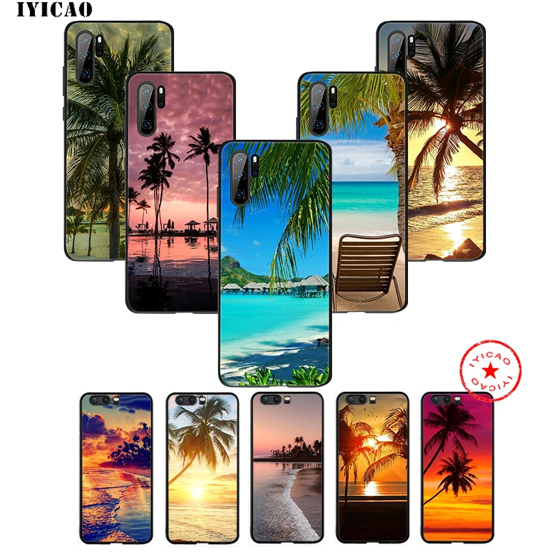 

Summer Beach Sunset Sea Palm Soft Case for Huawei P30 P20 P10 P9 P8 2017 2016 2015 P Smart Z Plus 2019 Mate 20 10 Lite Pro Mini