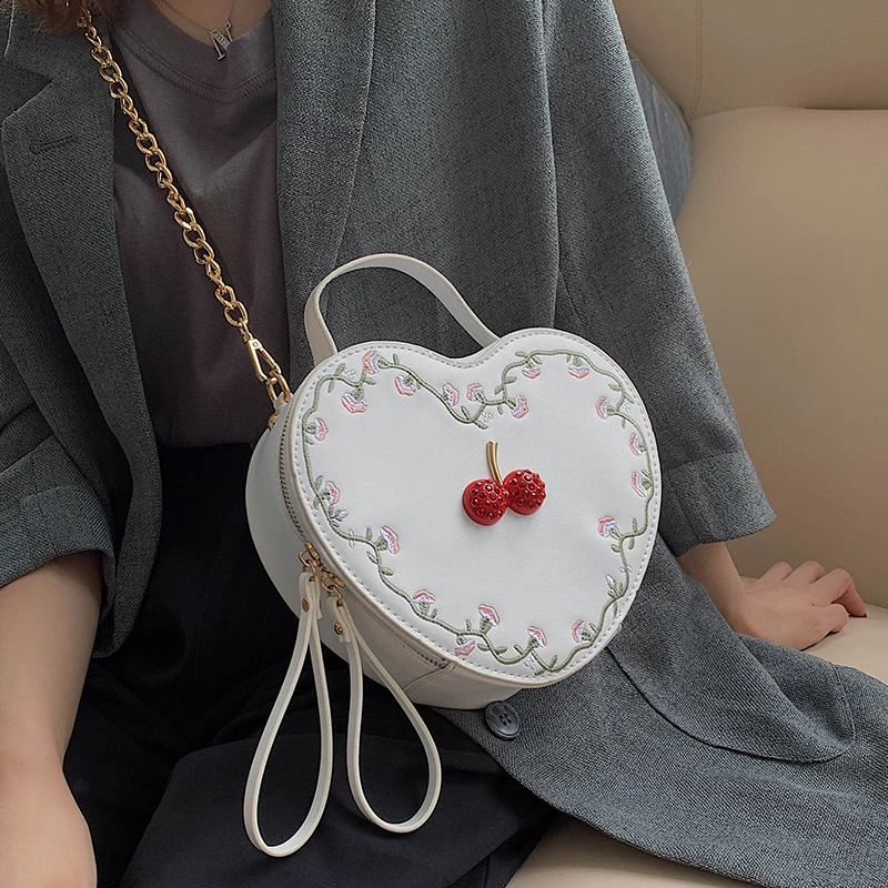

Elegant Female Heart Shape Tote Bag 2019 New Quality PU Leather Women's Designer Handbag Embroidery Chain Shoulder Messenger Bag
