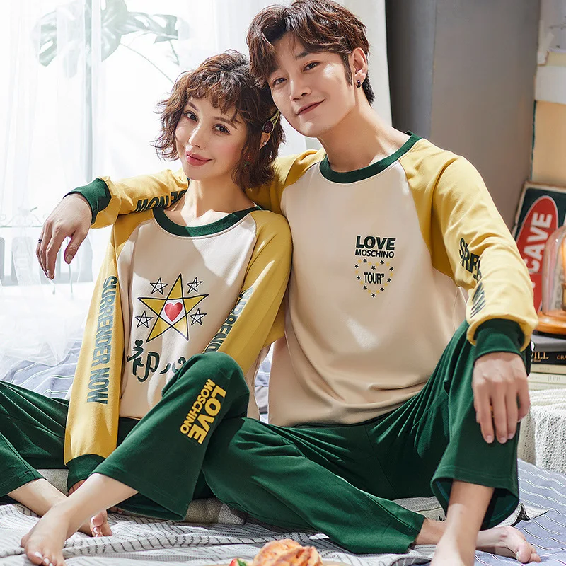 

By Fruit Couples Pajamas Korean-style Pure Cotton Women's Long Sleeve Spring And Autumn Cotton Men's Loose-Fit Tracksuit Two-Pie