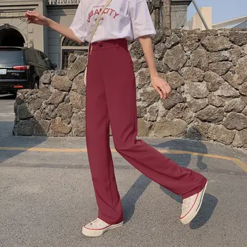 

Women Pants & Capris Autumn Spring New Black Trousers Casual High Waist Straight Long Pants Suit Office Loose Drop Floor Pant