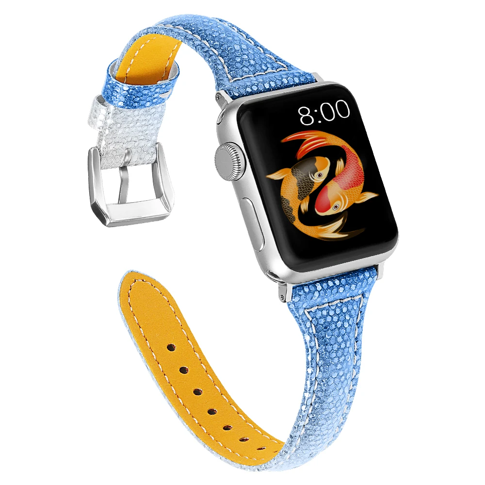 Градиентный цвет рыбьей чешуи шаблон ремешок для Apple Watch 5 4 3 ремешок 44 мм 40 мм 42 мм 38 мм кожаный сменный ремешок для iWatch