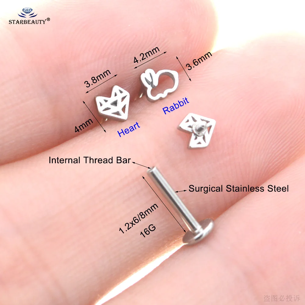 Piercing Jewelry Body Piercing Jewelry Body Jewelry Ear Piercing Jewelry Body Piercing Earrings Metal Jewelry 2Pcs 16G Bar Hollow Rabbit Earrings Heart Nose Stud Labret Ear Piercing Helix Tragus Cartilage Conch Lip Ring серьги Jewelry