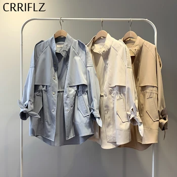 

Spring Short Safari Style Trench Coat Women Casual Stand Collar Trench Outwear 2020 New CRRIFLZ