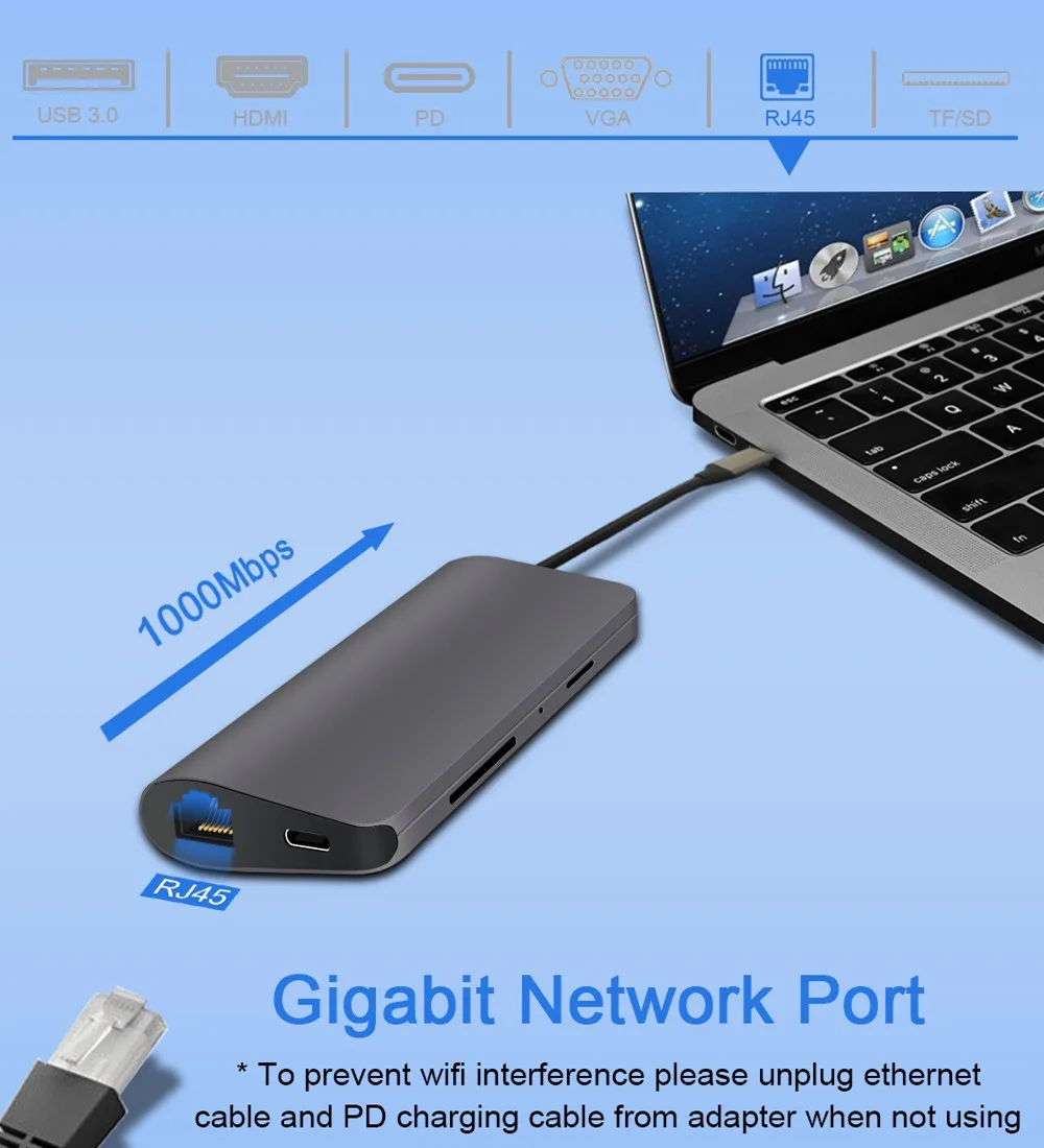 Usb type C 3,0 концентратор к HDMI 4 K/8 k RJ45 LAN VGA PD 100W питания Thunderbolt 3 совместимый tipo c для устройств сплиттер Hab