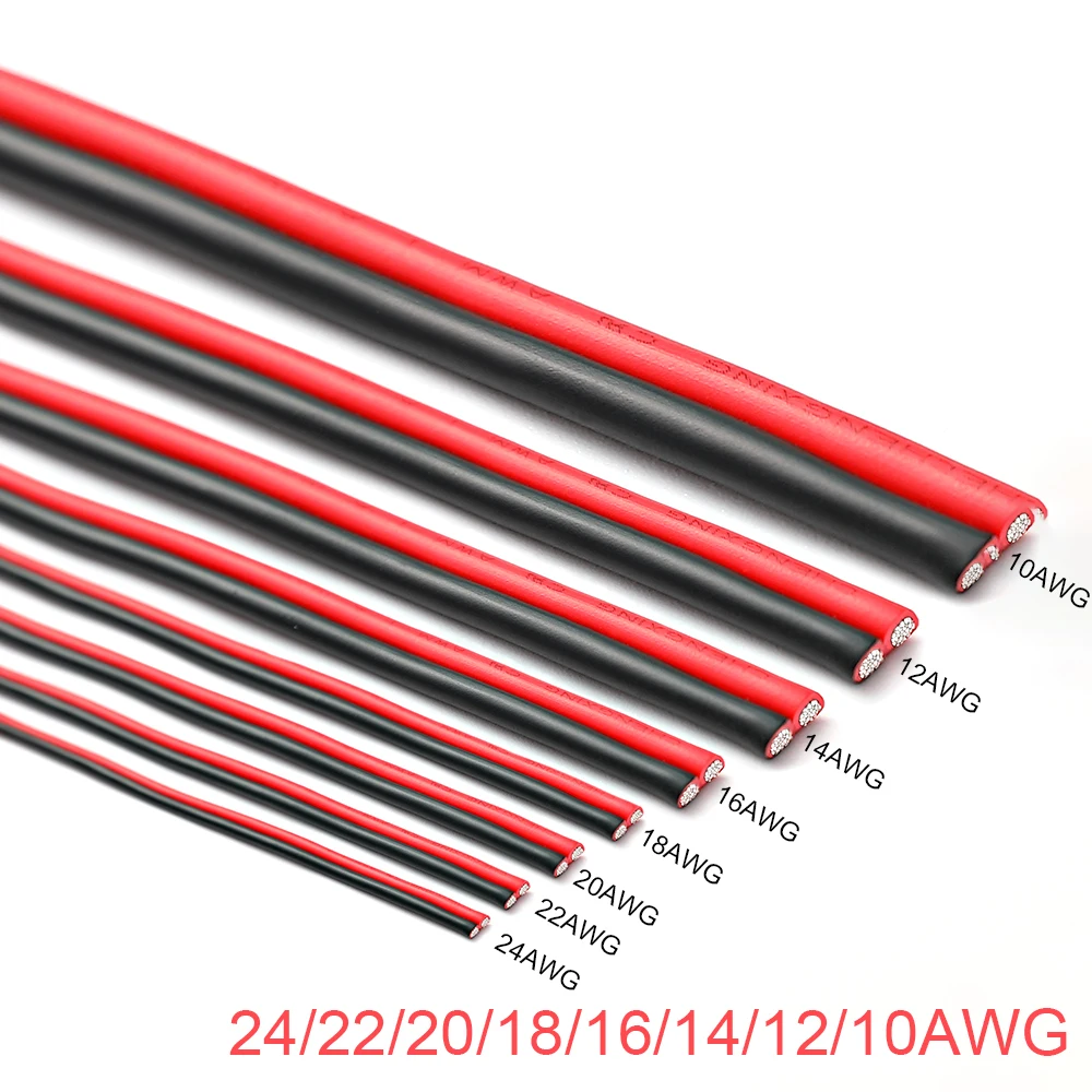 1 meter 10 12 14 16 18 22 24AWG 2-pin super soft silicon rubber copper wire DIY lamp connector cable black red | Обустройство дома