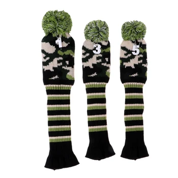 

3Pcs Vintage Pom Pom Headcover Golf Club Cover Socks Driver Fairway Hybrid