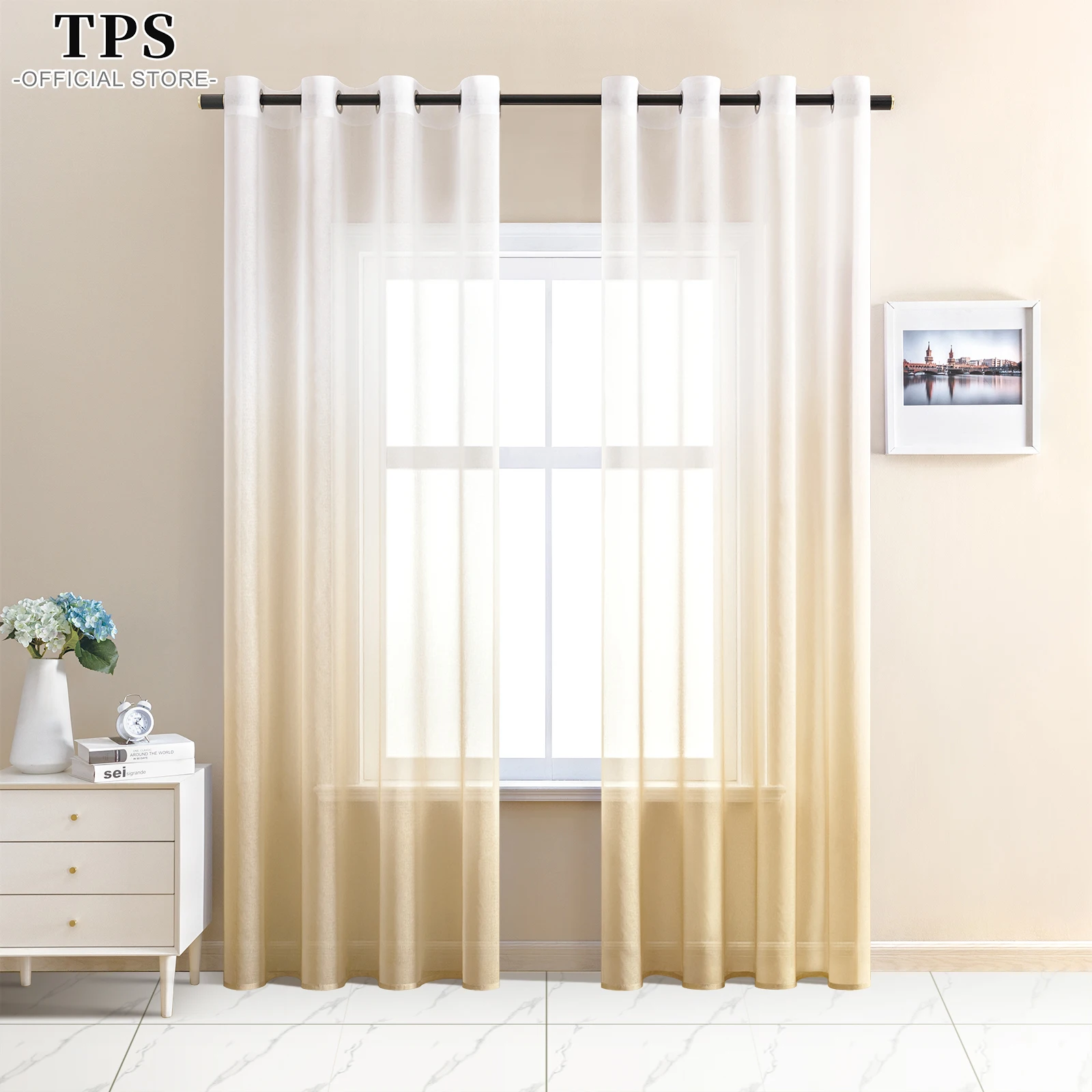 TPS Gradient Color Sheer Curtains for Living Room Bedroom Tulle Curtains for the Kitchen Room Decor Window Treatment Door Drapes