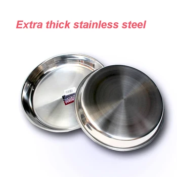 

Stainless Steel Thick Flat big Round Dish Charger Plates/Exquisite Silver Serving Tray Delicate Cake Metal Deep Plate Dish Plate