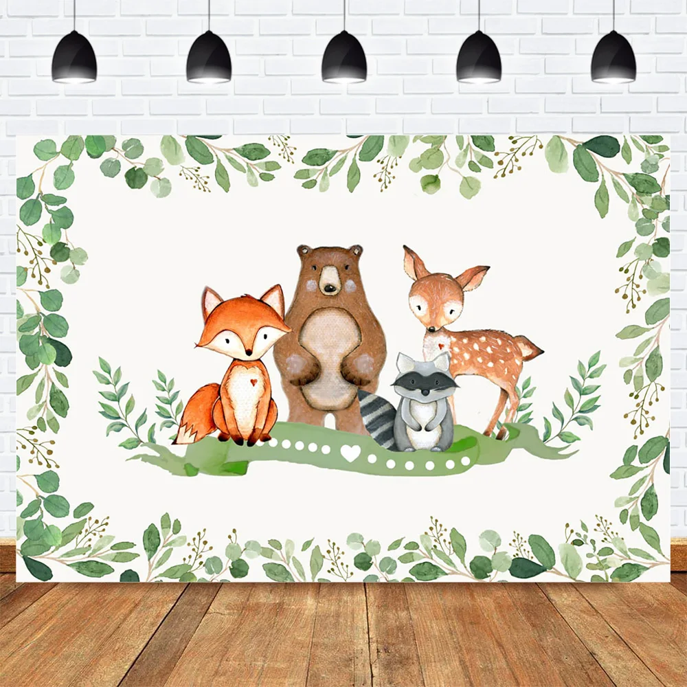 Safari Wild One Birthday Photo Background Jungle Forest Cartoon Animal Newborn Photography Fox Bear Deer Squirrel | Электроника