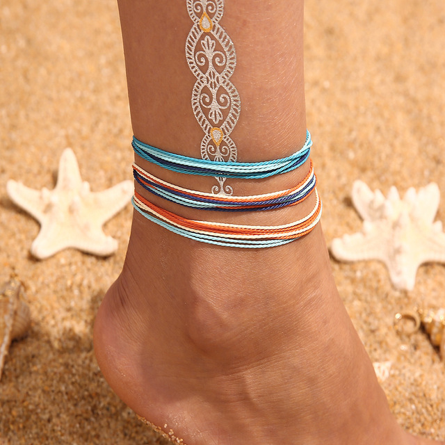 Shell Ankle Bracelet Set For Women Bohemian Rope Chain Sequin Anklets Summer Beach Girls Barefoot Leg Chain Boho Jewelry
