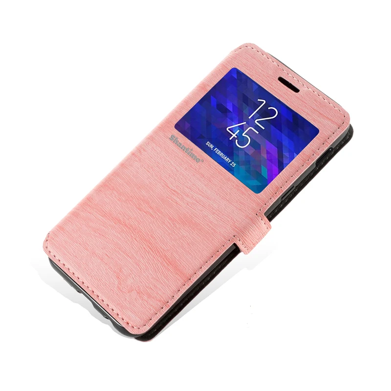 PU Leather Phone Case For Xiaomi Redmi Note 8T Flip Case For Redmi Note 8T View Window Book Case Soft TPU Silicone Back Cover - Color: Pink