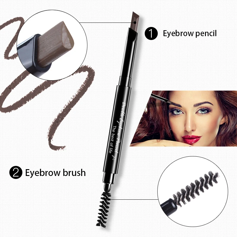 LAIKOU EyeBrow Pencil Cosmetics Makeup Natural Long Lasting Double headed Automatic Eye brow Makeup Waterproof Black 4