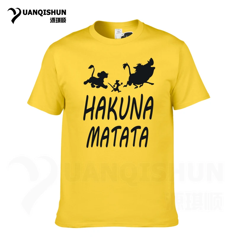 Yellow YUANQISHUN Лев футболка King Акуна Матата с принтом короткий рукав Для мужчин футболка Повседневное забавные аниме Симба Пумба Тимон футболка - Цвет: Yellow