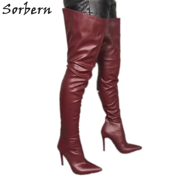 online Sorbern Personalizado Grande Ajuste Botas De Bezerro Senhoras Stilettos Salto Alto Ponta Dos Dedos Do Pé Extremo Longo Botas Femininas Gótico Multi Cores