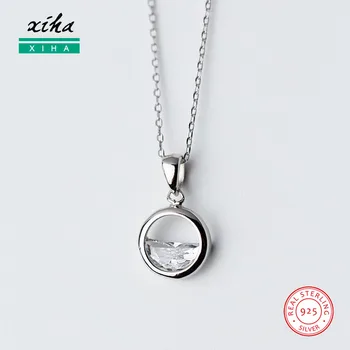 

925 Sterling Silver Minimalist Round Half Crystal Chain Necklace for Women Girl Teen Choker Necklaces Pendants Statement Jewelry