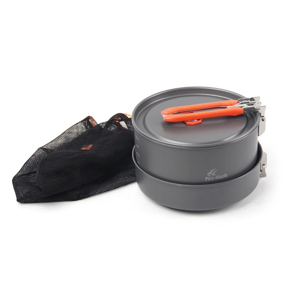 Outdoor Camping 7Pcs Cookware Set Hiking Backpacking Picnic Cooking Pot Frypan Kettle Set with Foldable Handle for 2- 3 People