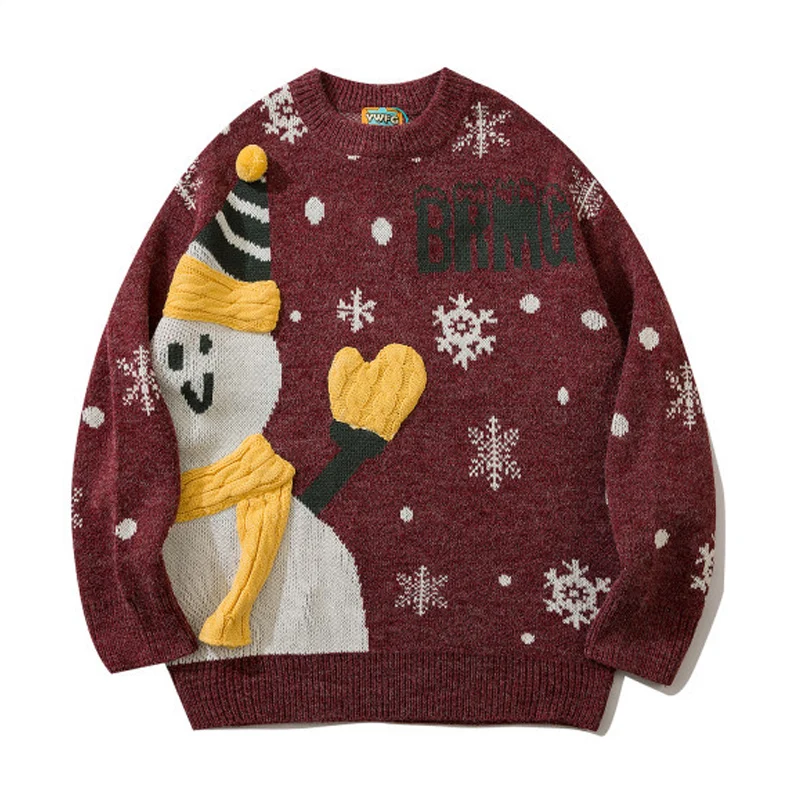 

Christmas Sweater Men Winter Pullovers Couples Snowflake Print Knitted Sweater Men Clothing 2021 New Fashion Loose pull homme