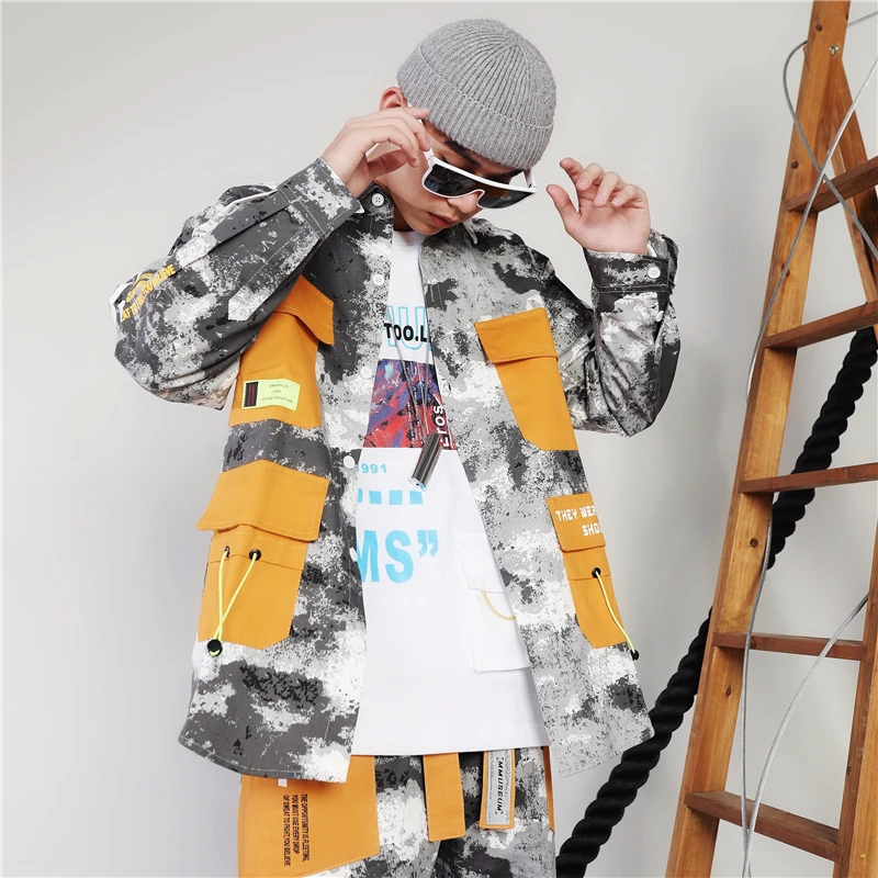 

2019 New Men Hip Hop Camo Pocket Shirts