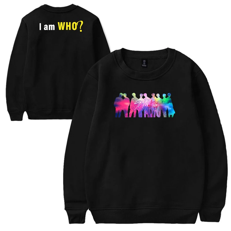 Черный KPOP Stray Kids Album I AM WHO/свитер с круглым вырезом для мужчин и женщин Молодежный Повседневный свободный весенне-осенний дропшиппинг - Цвет: Черный