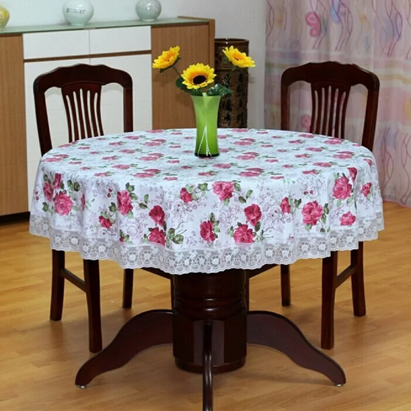 

Floral Pattern PVC Round Table Cloth Waterproof Plastic Lace Dining Table Cover Oilproof Tablecloth Round Home Decoration Nappe