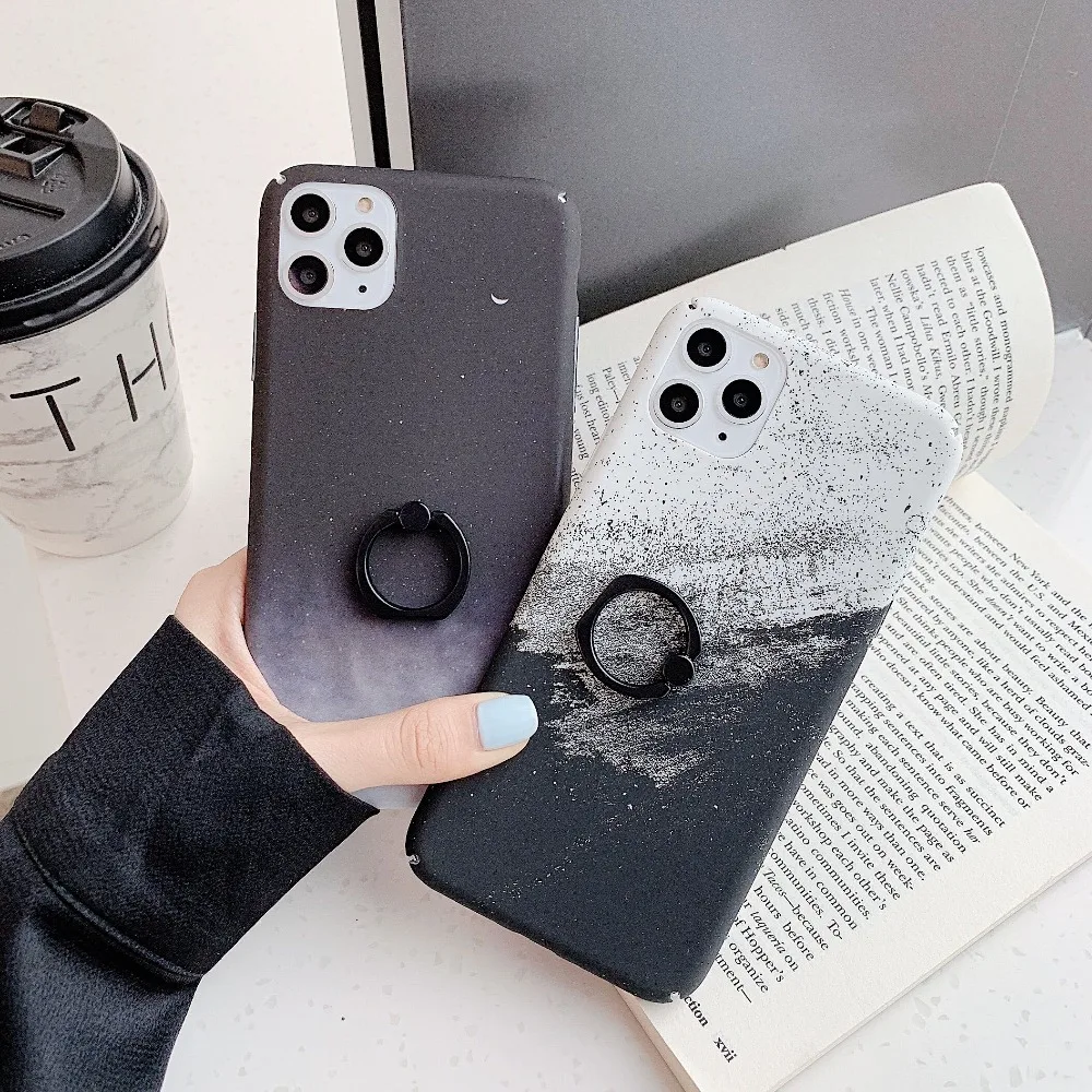 Finger Ring Holder Leaves Phone Case For iphone X XR XS 11 Pro Max Case Hard Shell For iphone 8 7 6 6S Plus Case Cover coque