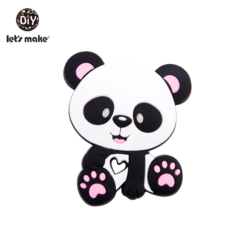 panda pink Давайте сделаем 5 шт. в форме милых животных силиконовые прорезыватели Подвески подарок для душа силиконовые аксессуары пищевой силиконовый кулон - Color: panda pink
