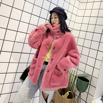 

Fur Coat Granular Sheep 2019 Winter And Autumn Casual Loose Shearing Coat Composite Lamb Wool Coats