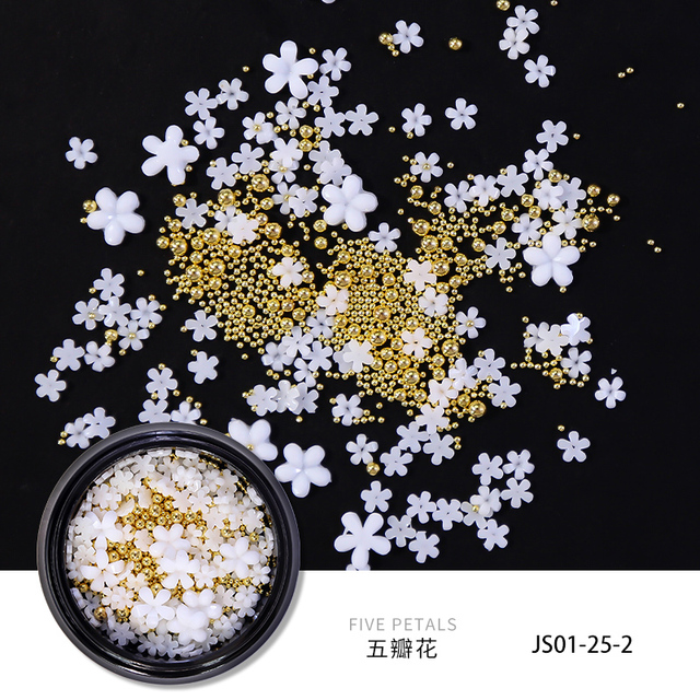 1Jar White Resin Five-Petal Flower Small Fresh&Versatile Nail Art Flower Jewelry Three-Dimensional Small Flower Nail Deco