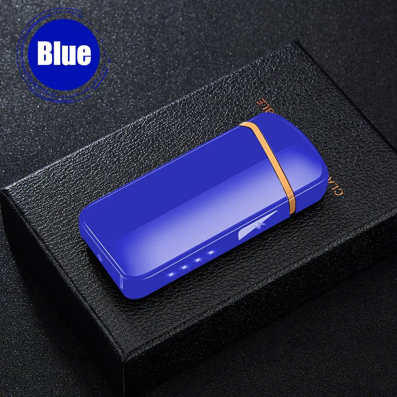 Синий Цинковый сплав электронная импульсная Usb перезарядка сенсорная электрическая дуговая сигарета дисплей зажигалка - Цвет: Синий