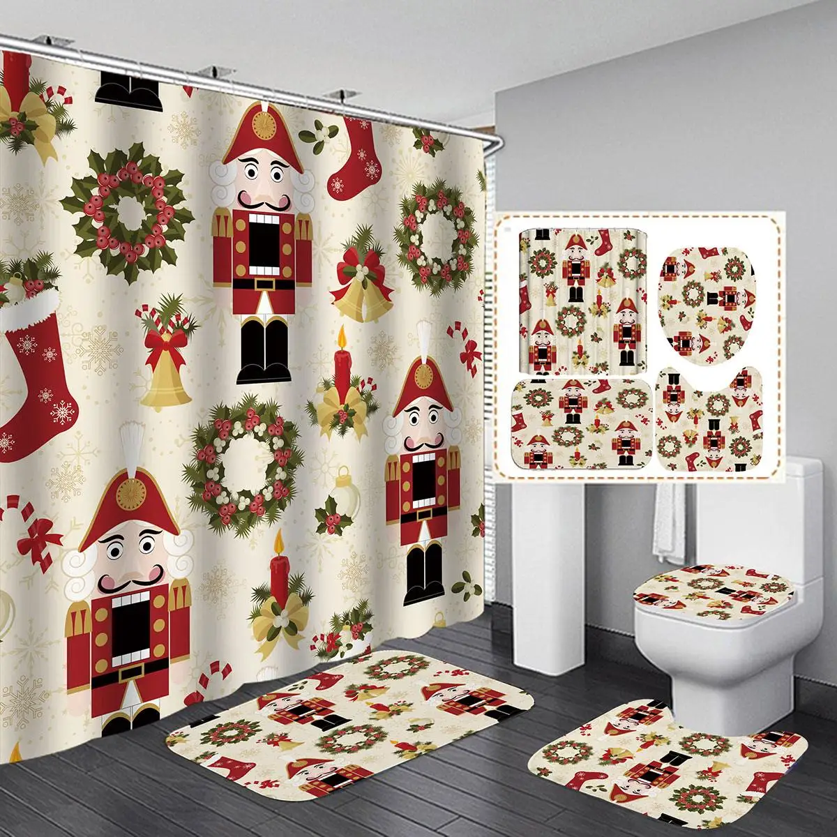 Type C 4pcs Merry Christmas, водонепроницаемая занавеска для ванной, покрытие для унитаза, коврики, нескользящий коврик, набор для ванной, занавеска для душа, Рождественский Декор - Цвет: Type C 4pcs