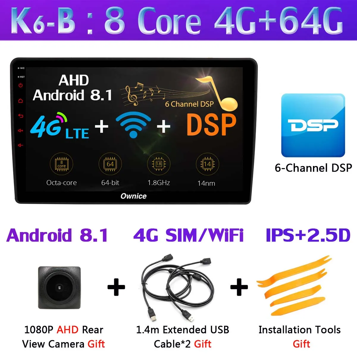 K6-B 1Din 360 ° Pano ram ic 8Core Android 9,0 4G ram+ 64G rom gps радио CarPlay SPDIF DSP Автомобильный плеер для Jeep Grand Cherokee 2008 - Цвет: K6-B
