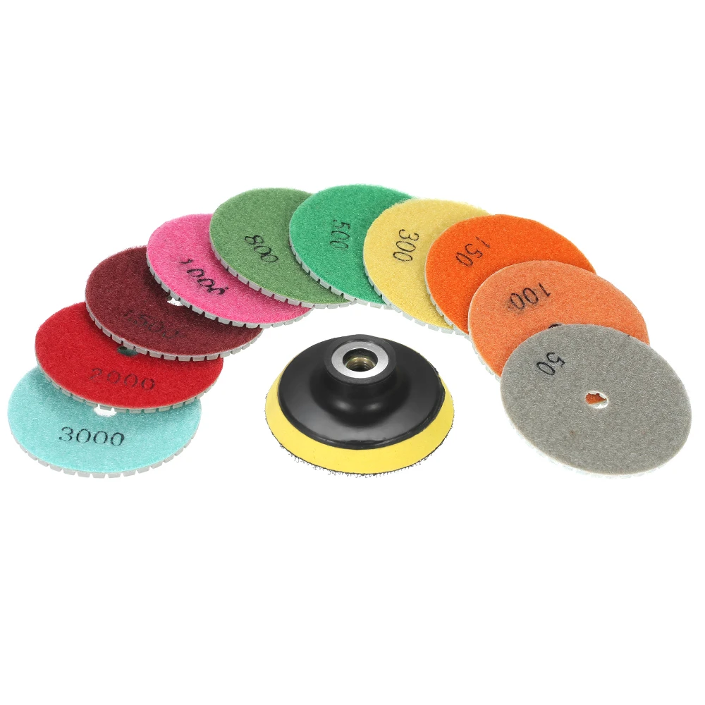 10pcs 3" Diamond Flexible Wet Polishing Pads abrasive tools dremel accessories Grinding Disc+ 1pc Backing Pad for Marble Stone