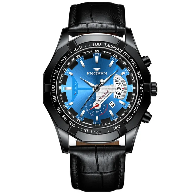 FNGEEN Luxury Men's Watches Stainless Steel Band Fashion Waterproof Quartz Watch For Man Calendar Male Clock Reloj Hombre S001 s001-14