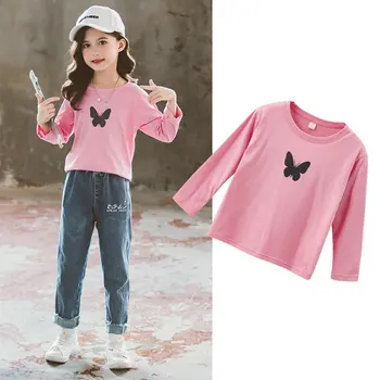 

Girls Long Sleeve T Shirt Reflect Light Butterfly Pattern Kids Autumn Spring Cotton Sweatershirt for Children Baby Kids Clothing