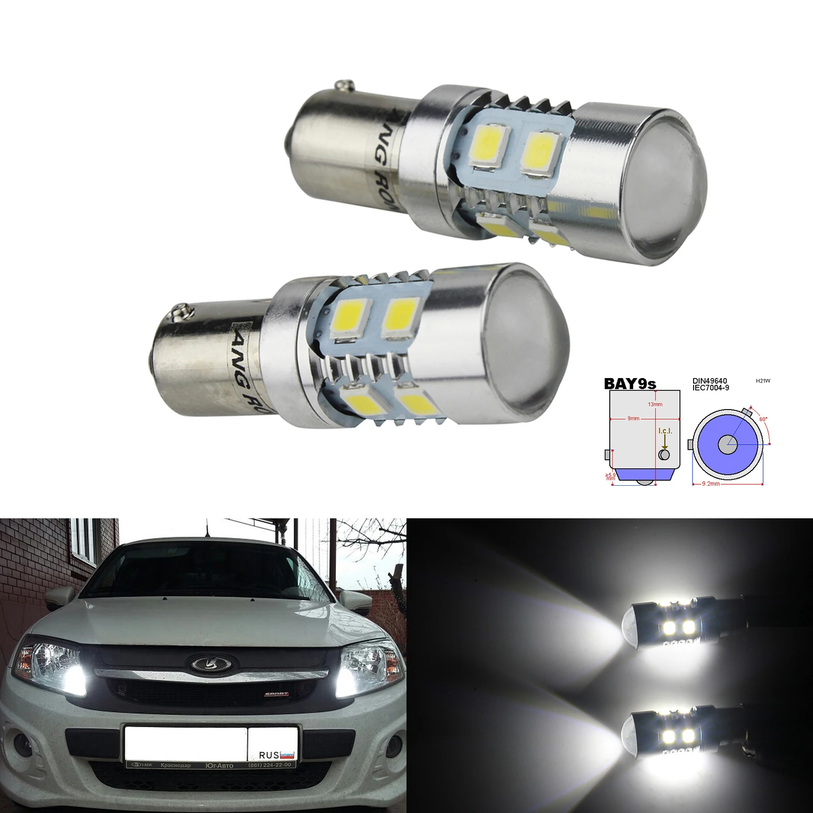 Angrong 2Pcs H21W Bay9S Lampadine Led Indicatore Laterale Della Luce Di Posizione Di Guida Lampade 10W