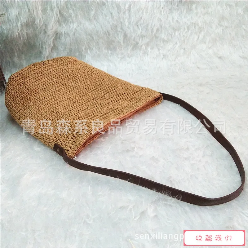 

MORI Series Literature And Art Control Fresh One-Shoulder Bucket Bag Beach Outing Holiday Straw Bag Weaving WOMEN'S Bag Straw Ba