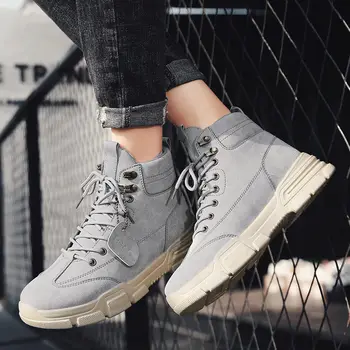 

Men combat boots solid gray non-slip comfort sneakers boys sport shoes man ankle autumn boots 2020 new