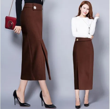 Korean Women Skirts 2020 New Autumn Winter Elegant Robe OL Office Wear Long Female Bodycon Bandage Vintage FW120 | Женская одежда