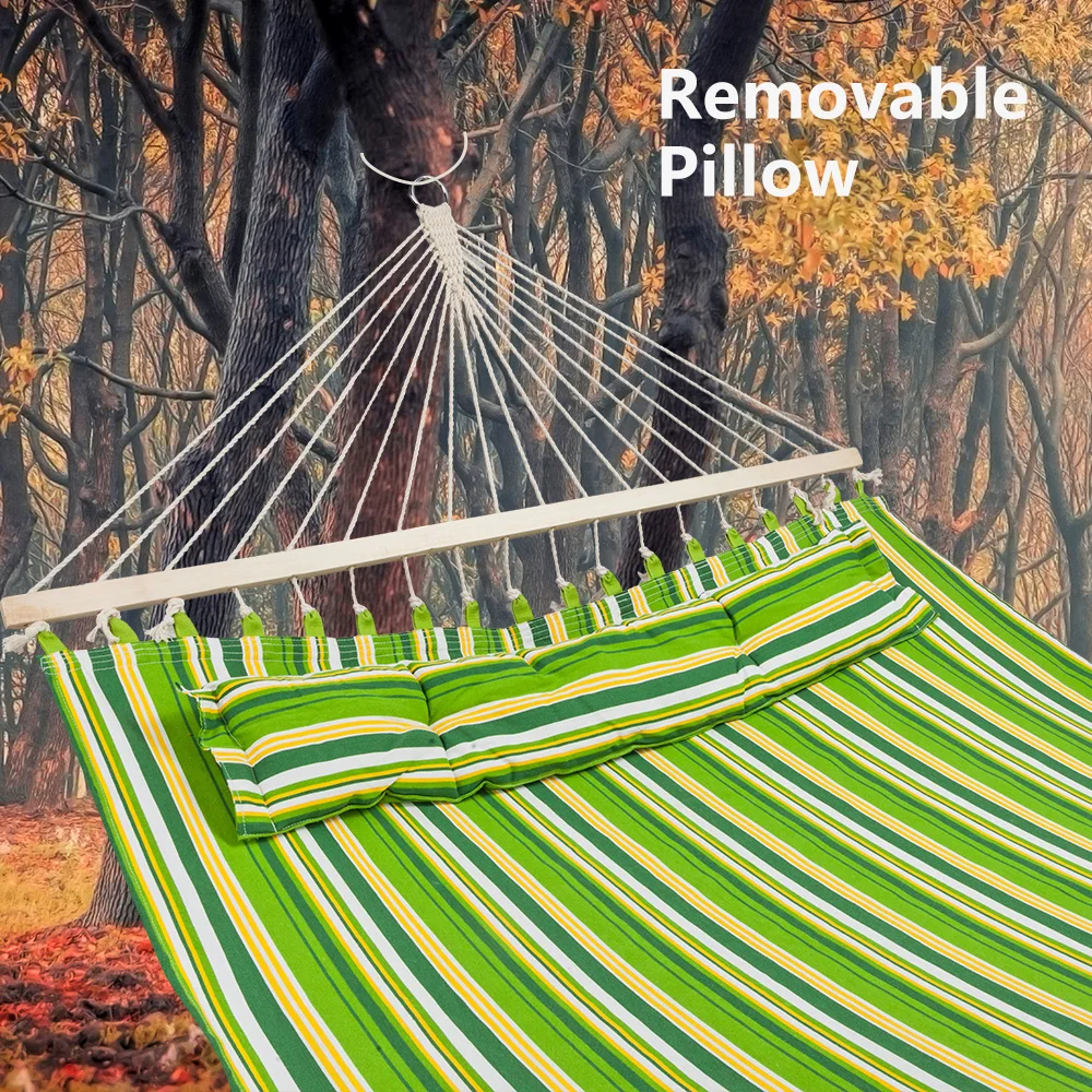 2-Person Double Hammock with Detachable Pillow Spreader Bar 300 lb Capacity For Children Adult Outdoor Backpacking Travel