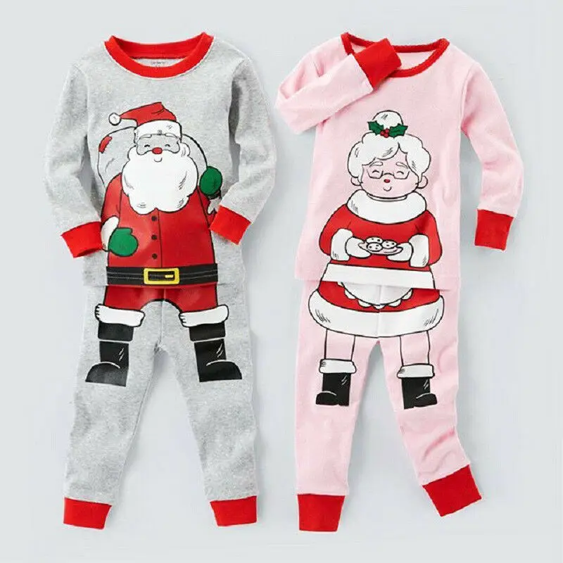 Рождественская Домашняя одежда с Санта-Клаусом для маленьких мальчиков и девочек, ночное белье, пижамный комплект
