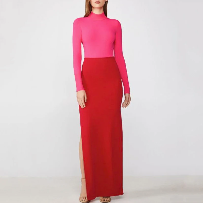 INDRESSME Новая мода женское сексуальное красное платье с длинным рукавом с Разрезом Платье с повязкой длинное платье Вечерние Клубное обтягивающее платье, оптовые продажи