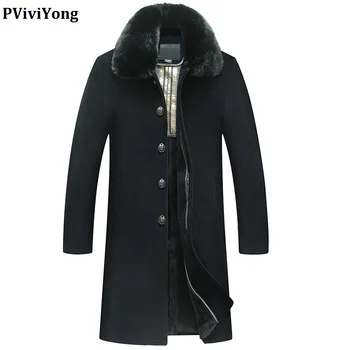 

PViviYong 2019 new arrival winter high quality wool trench coat men,thicked liner collars removable jackets plus-size L-4XL 02