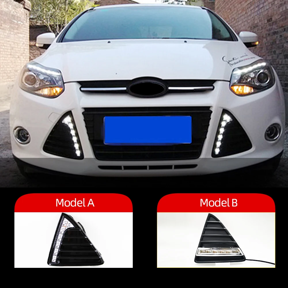 1 Set DRL Daytime Running Lights Fog head Light Cover With Yellow Turn Signal Lights For Ford Focus 3 MK3 2012 2013 2014 2015