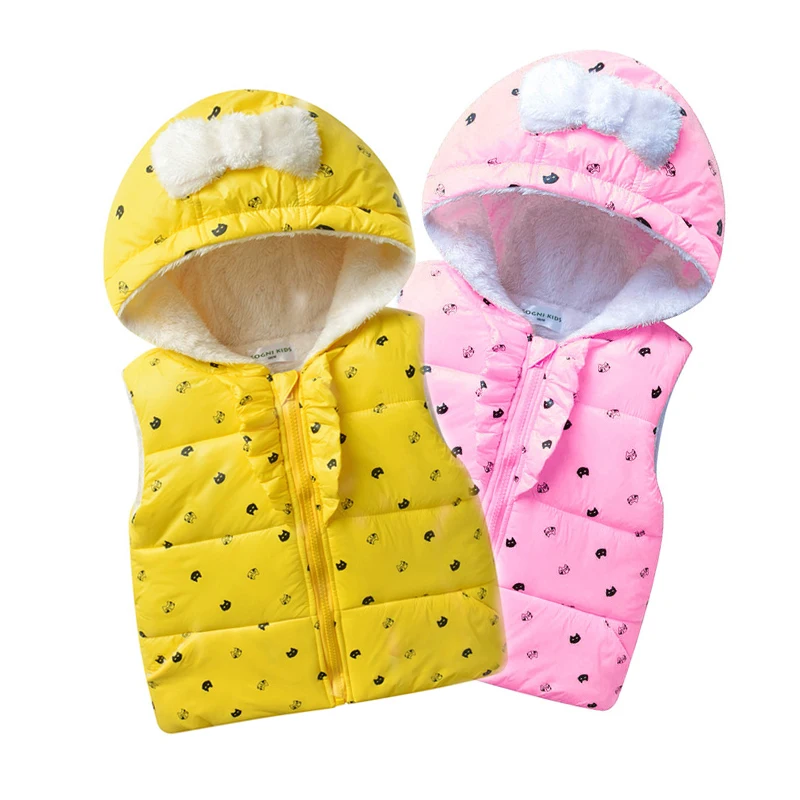 Children Fleece Vests Waistcoats Girls Outerwear Hooded Dot Kids Zipper