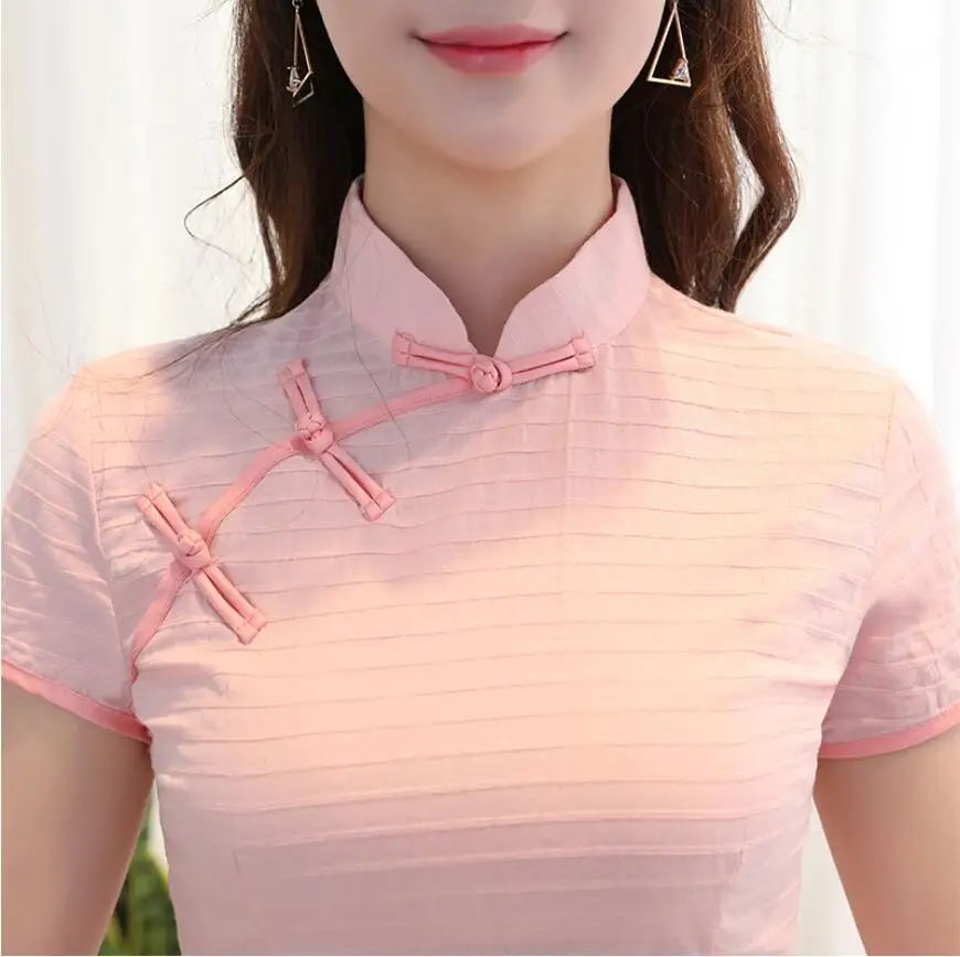 Летние современные cheongsam Китайский Топ Юбка Костюмы для женщин милый розовый набор Ципао Традиционный китайский костюм плюс размер L-XXL