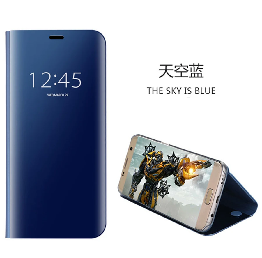 Умный зеркальный флип-чехол для телефона для samsung Galaxy S10E S10 S8 S9 плюс S7 край пленка для экрана с четким изображением A3 A5 A7 J3 J5 J7 A6 A8 чехол s - Цвет: Blue